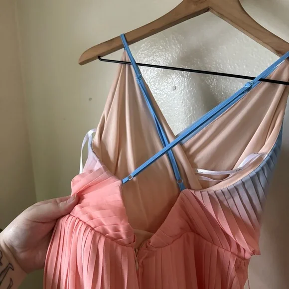 Lulus | Pleat the Way Blue and Pink Ombre Pleated Romper - Picture 7 of 7